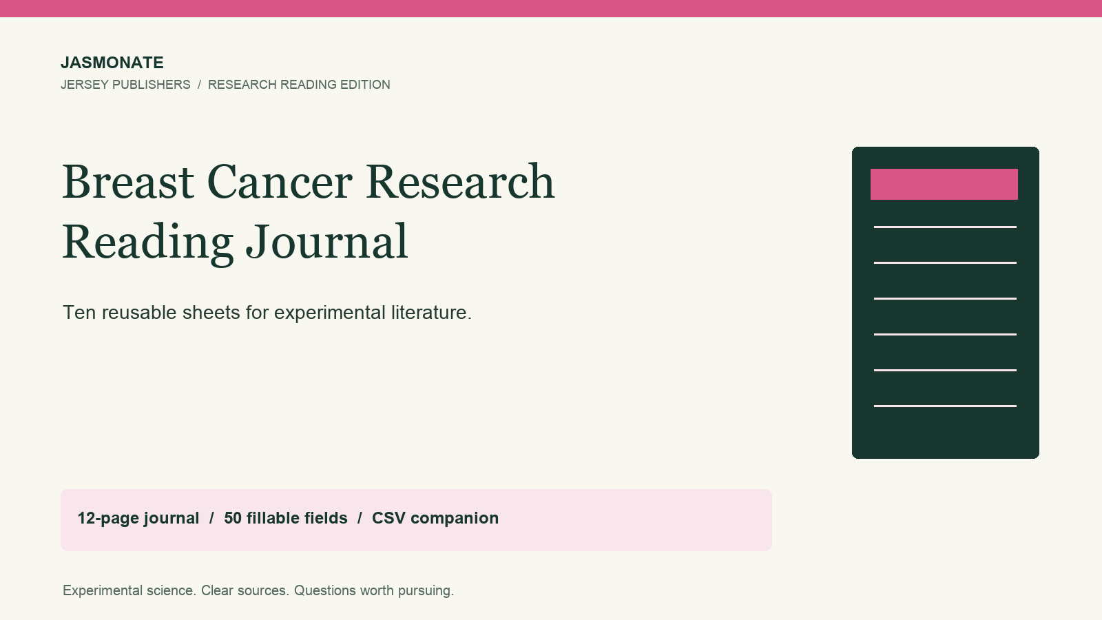 Breast Cancer Research Reading Journal showing actual delivered pages or tools