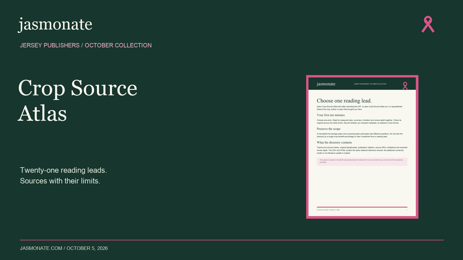 Jasmonate Crop Source Atlas showing actual delivered pages or tools