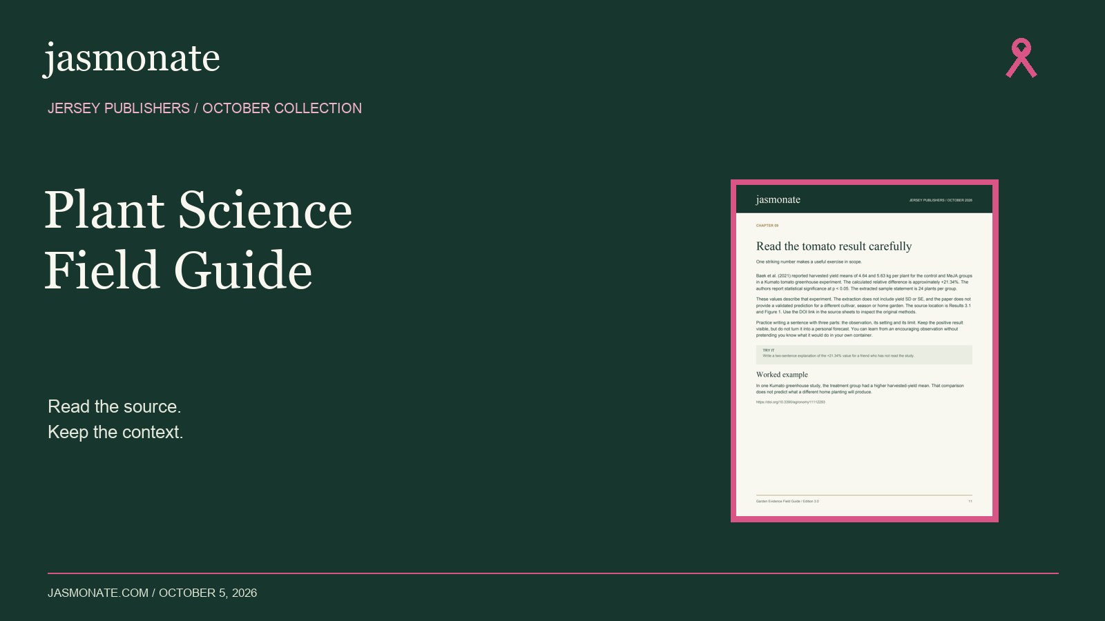 Jasmonate Plant Science Field Guide showing actual delivered pages or tools